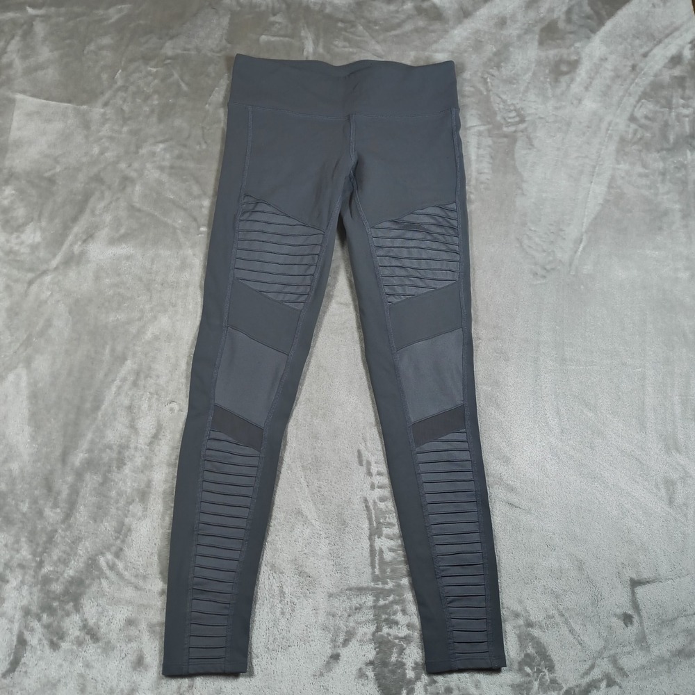 Alo‎ Yoga Motto Leggings Womens Small Gray High Rise Ribbed Panel Activewear Gym